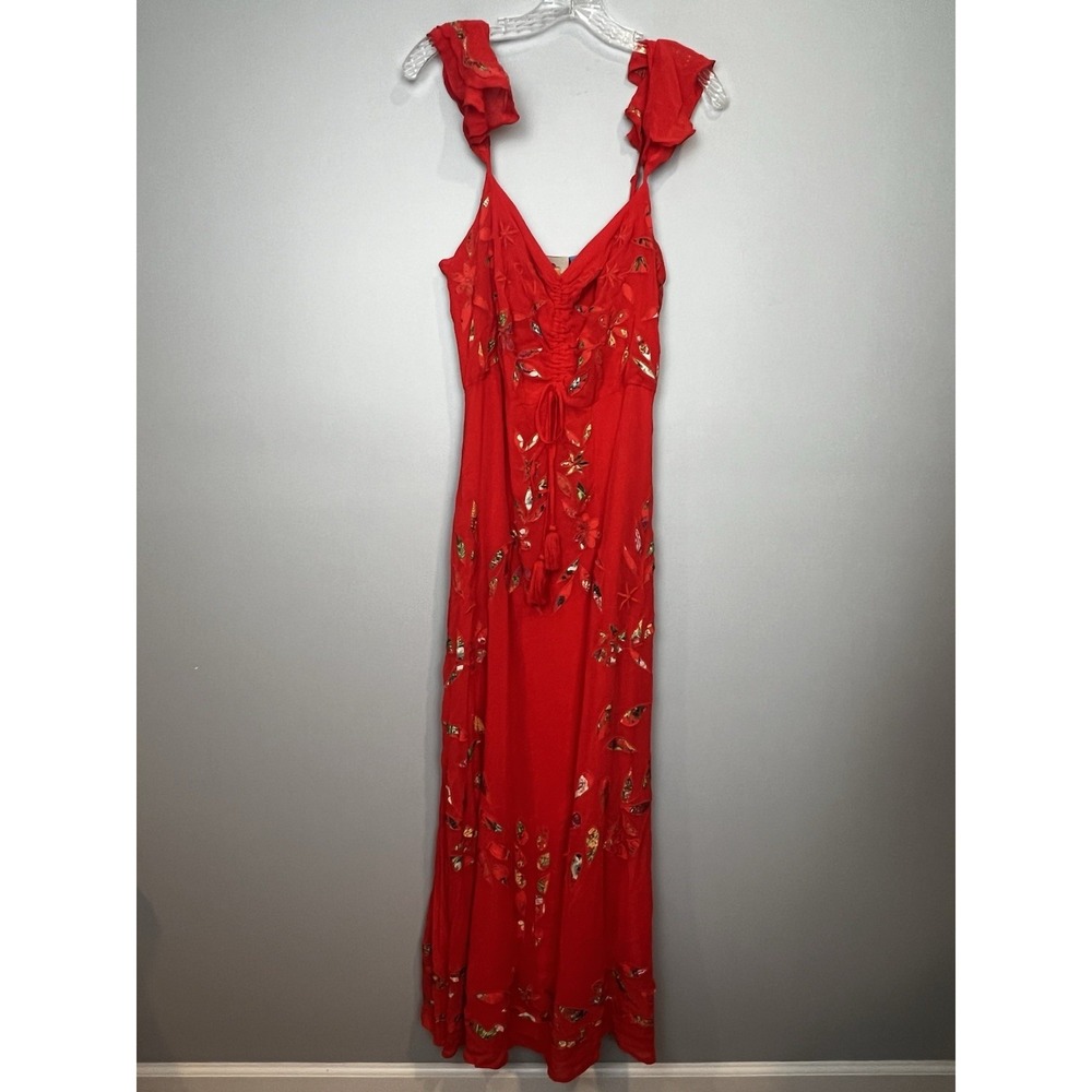 Farm Rio Quintana Maxi Dress Size 12 Red-Orange Anthropologie READ